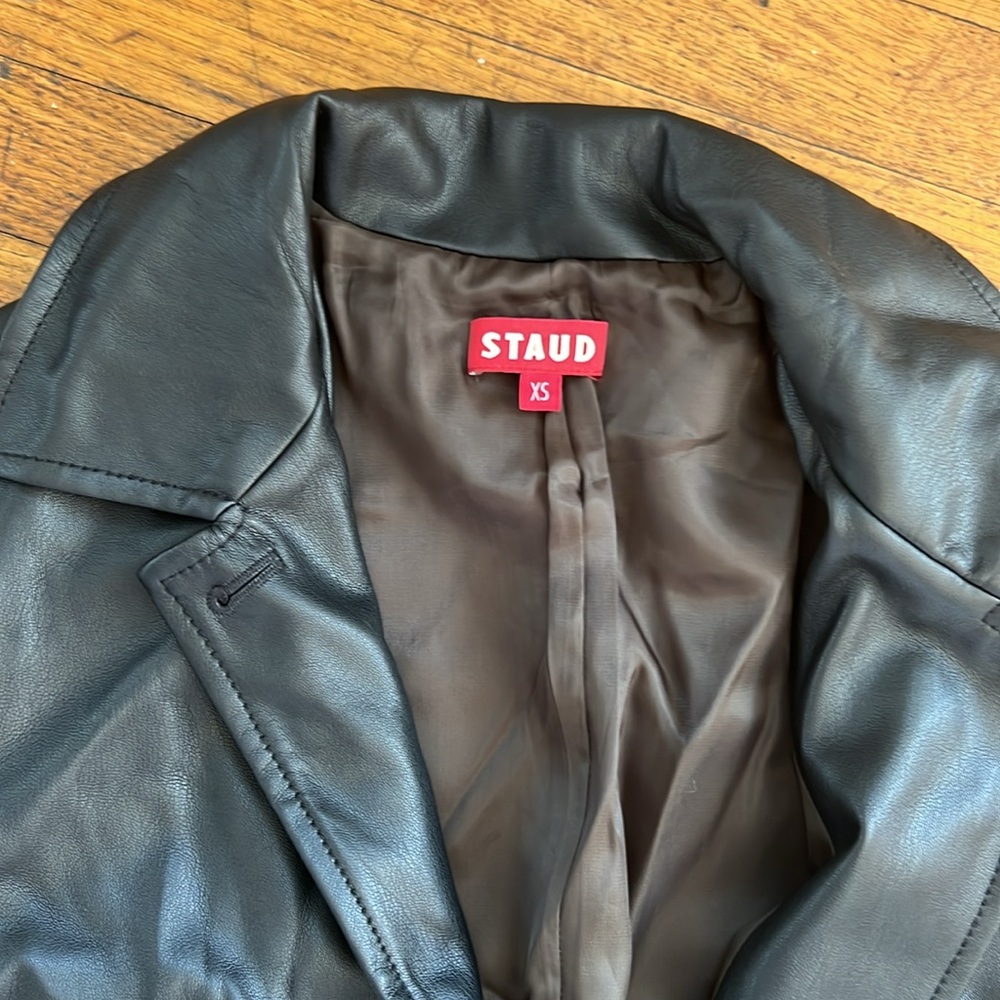 STAUD Black "Maura" Faux Vegan Leather Coat sz XS